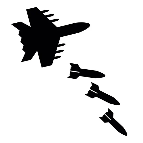 喷气式战斗机的驱逐舰在白色背景下投放火箭炸弹 轰炸机游说火箭 — 图库矢量图片#