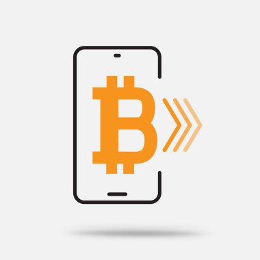 Akıllı telefon simgesinde kripto bitcoin beyaz arka planda izole edilmiş gölge. Blockchain mobil ödeme konsepti işareti sembolü