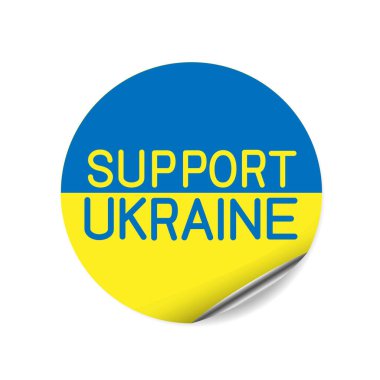 Beyaz arkaplanda izole edilmiş Ukrayna yuvarlak işaret etiketini destekle