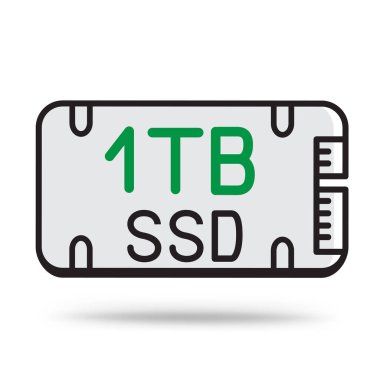 Beyaz arkaplanda gölgesi olan SSD 1TB hafıza özet simgesi