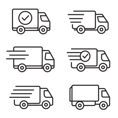 Kamyon taşıma ana hatları simgesi beyaz arkaplanda izole edildi