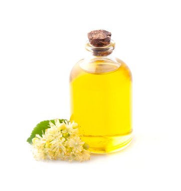 Beyaz arka planda ıhlamur yağlı ıhlamur çiçeği