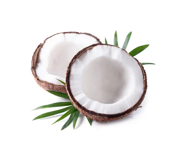 ココナッツは白い背景の葉でスリックします 健康的な食べ物 ストック写真
