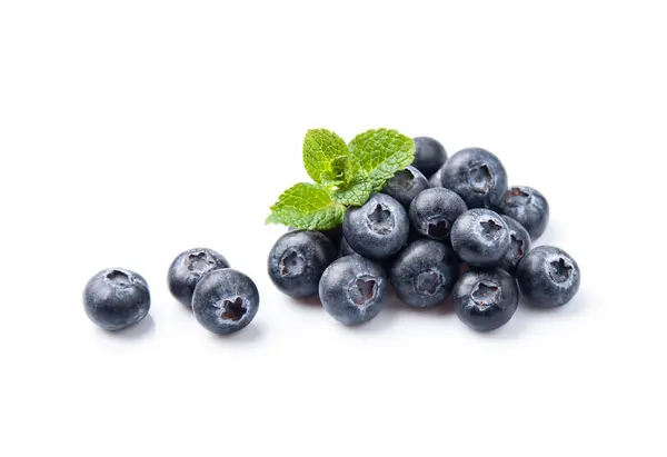 Blaubeeren Mit Minzblättern Auf Weißem Hintergrund Gesunde Nahrungsmittelzutaten Foto Stockbild
