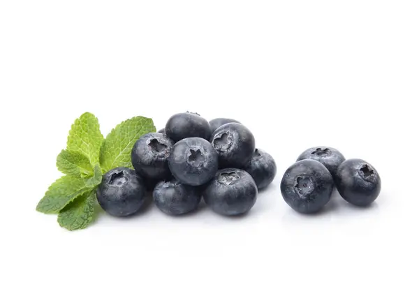 Blaubeeren Mit Minzblättern Auf Weißem Hintergrund Gesunde Lebensmittelzutat Foto Stockbild
