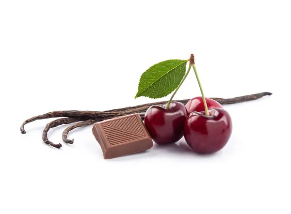 Vanilla Stick Cherry Chocolate White Backgrounds Royalty Free Stock Images