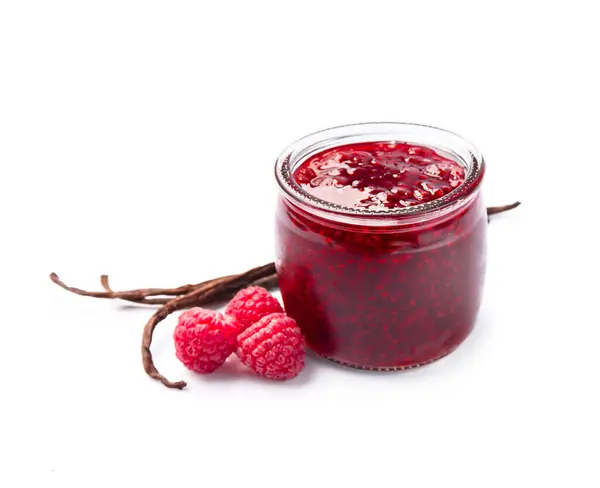 Raspberry Jam Vanilla Pods Islated White Backgrunds Stock Image