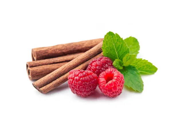 Cinnamon Raspberry Mint Herbal White Backgrounds Stock Photo