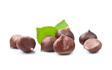 Chestnuts with leaves on white backgrounds clipart