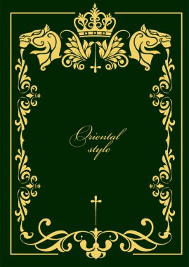 Koyu arkaplanda altın bir süs. Davetiye olarak kullanılabilir. Kitap kapağı. Vektör illüstrasyonu