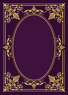 Koyu arkaplanda altın bir süs. Davetiye olarak kullanılabilir. Kitap kapağı. Vektör illüstrasyonu