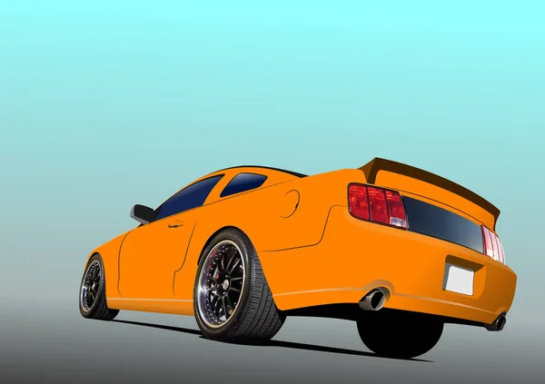 橙色的车在路上 矢量3D说明 — 图库矢量图片