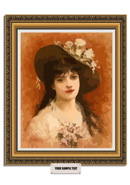 若い女性の肖像画 美術品だ 美しい油絵 3Dカラーベクトルイラスト — ストックベクタ