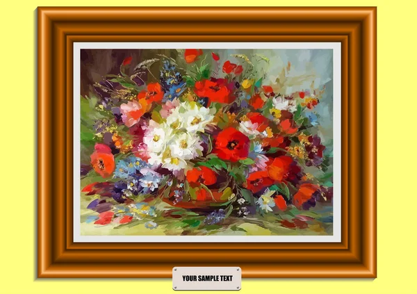 Gold Frame Picture Flowers Vector Illustration — Archivo Imágenes Vectoriales