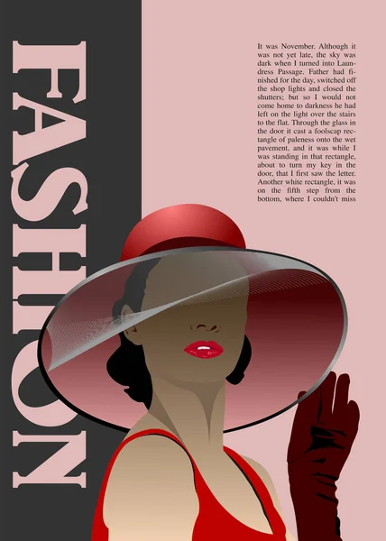 モダンな帽子とベイルとファッション女性のシルエット 3Dベクトル図 — ストックベクタ