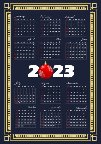 2023 Calendar Vector Color Illustration — Vettoriale Stock