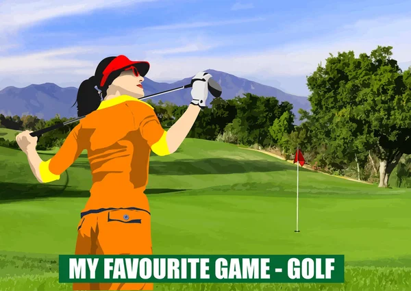 Fondo Del Club Golf Con Imagen Mujer Golfista Ilustración Vectorial — Vector de stock