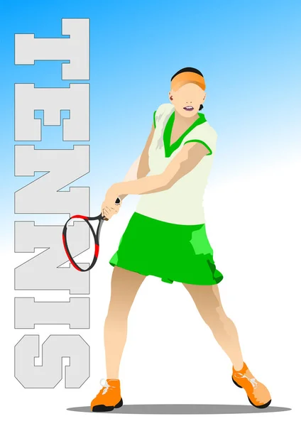 Woman Tennis Player Poster Colored Vector Illustration Designers — Stock Vector