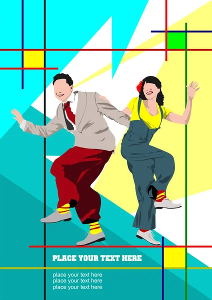 Couverture Abstraite Pour Brochure Musicale Avec Danseurs Rock Rill Illustration — Image vectorielle