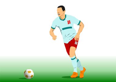Futbol (futbol) oyuncusu. Tasarımcılar için Renkli Vektör 3d illüstrasyon. 