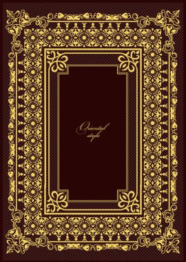 Koyu arkaplanda altın bir süs. Davetiye olarak kullanılabilir. Kitap kapağı. Vektör illüstrasyonu