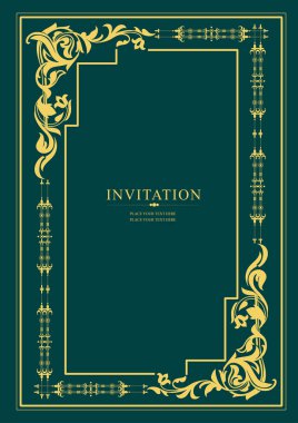 Koyu arkaplanda altın bir süs. Davetiye olarak kullanılabilir. Kitap kapağı. Vektör illüstrasyonu