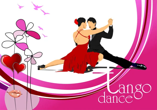タンゴを踊るカップル バレンタインデー ベクトルカラー3Dイラスト — ストックベクタ
