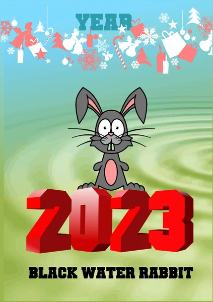 Frohes Chinesisches Neujahr Der Black Water Rabbit Grußkarte Farbe Vektor — Stockvektor