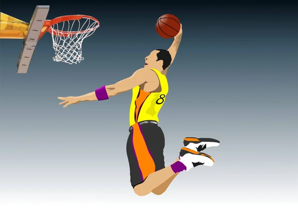 Kosárlabda Játékos Poszter Színes Vektor Illusztráció Tervezők Számára — Stock Vector