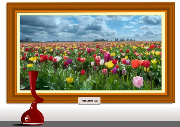 Piękna Sztuka Piękny Obraz Olejny Polem Kwiatów Kolor Wektor Ilustracja — Wektor stockowy