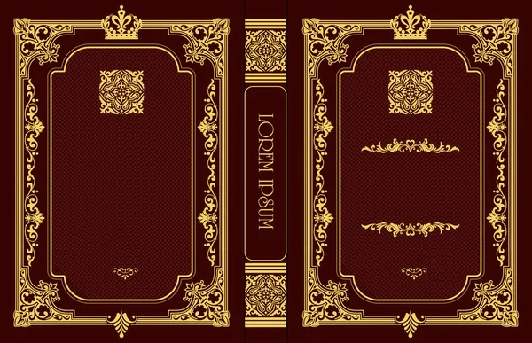 Ornate Lederbucheinband Und Alte Retro Ornamentrahmen Royal Golden Stil Design — Stockvektor