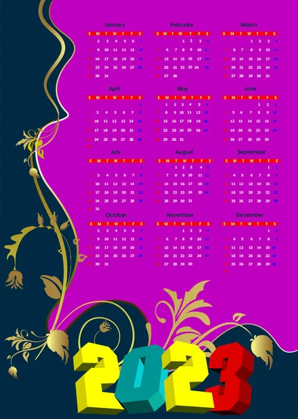 2023 Års Kalender Vektor Färg Illustration — Stock vektor