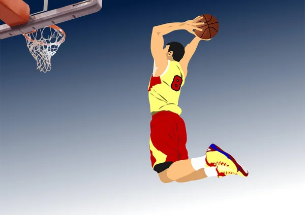 篮球运动员海报 设计人员用彩色矢量3D图解 — 图库矢量图片