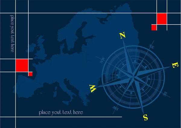 Europa Karta Vindrosen Färg Vektor Illustration — Stock vektor