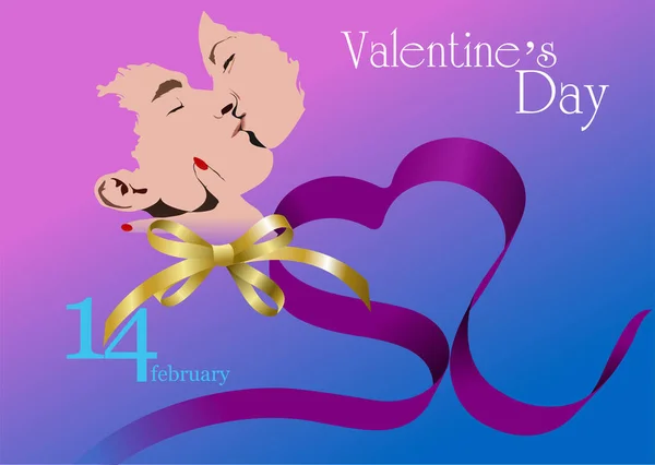 Día San Valentín Fondo Con Besar Pareja Ilustración Vectorial — Archivo Imágenes Vectoriales