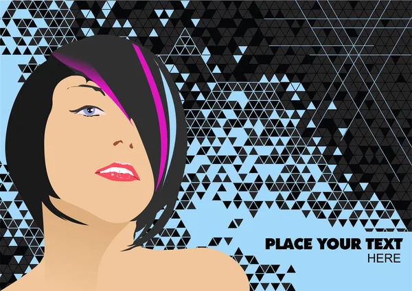 Schöne Cybermädchengesicht Auf Abstraktem Hintergrund Farb Vektor Illustration — Stockvektor