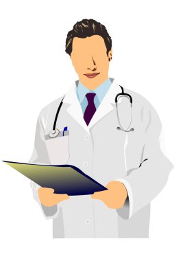 Doktor önlüklü bir tıp doktoru. Vektör 3d illüstrasyon