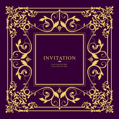 Koyu arkaplanda altın bir süs. Davetiye olarak kullanılabilir. Kitap kapağı. Vektör illüstrasyonu