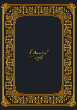 Koyu arkaplanda altın bir süs. Davetiye olarak kullanılabilir. Vektör illüstrasyonu