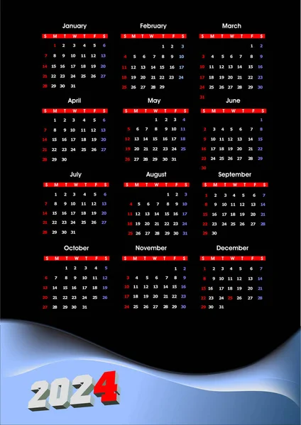 Kalendář 2024 Barevná Ilustrace — Stockový vektor