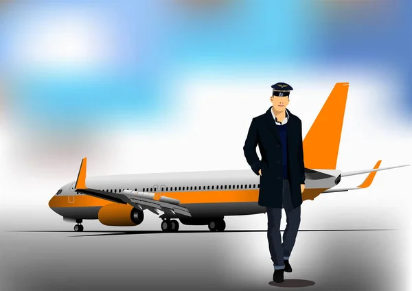 Scena Lotnisku Samolotem Zdjęciami Pilota Ilustracja Wektora Dla Projektantów — Wektor stockowy