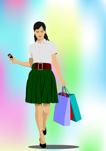 商业购物女人 为设计师设计的彩色3D矢量插图 — 图库矢量图片