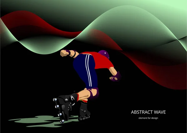 Illustration Roller Skater Silhouette Sur Fond Vague Illustration Vectorielle — Image vectorielle