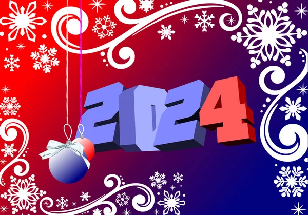 Kerstmis Nieuwjaar 2024 Middernacht Achtergrond Wenskaart Kleur Illustratie — Stockvector