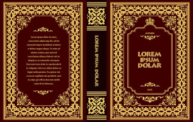 Süslü deri kitap kapağı ve eski süs çerçeveleri. Royal Golden tarzı tasarım. Kitapların kapaklarına basılacak klasik Sınır. Vektör illüstrasyonu