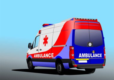 Modern ambulans minibüsü yolda. Vektör Renkli 3d illüstrasyon