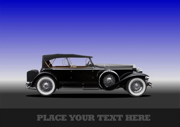 Luxus Old Black Car Auf Schwarz Blauem Hintergrund Vektor Illustration — Stockvektor