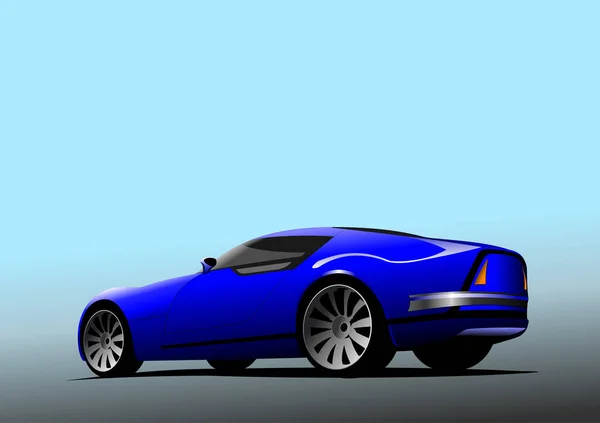 蓝色跑车在路上 设计人员用彩色矢量3D图解 — 图库矢量图片