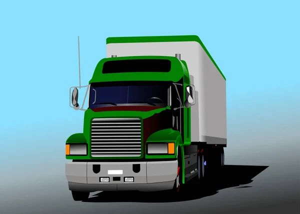 道路上の緑のトラックのベクトル3Dイラスト ごめんね — ストックベクタ