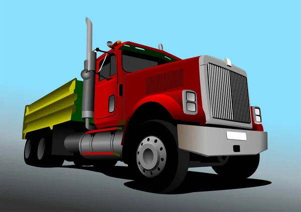 Vektor Illustration Eines Rot Gelben Lastwagens Auf Der Straße Lastkraftwagen — Stockvektor